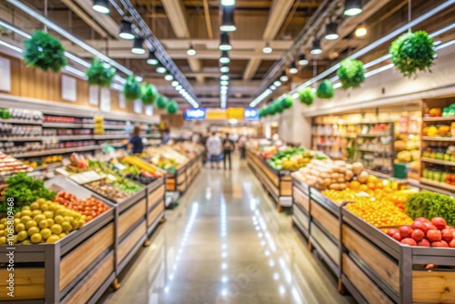Wallpaper Mural Supermarket. Shopping malls of the grocery store. The interior of the aisle with stalls of vegetables and fruits. Abstract blurred background. Torontodigital.ca