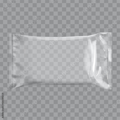 Realistic transparent Blank template Packaging Foil wet wipes Pouch Medicine. Food Packing Coffee, Salt, Sugar, Pepper, Spices, Sweets. Template For Mock up Your Design. vector illustration.