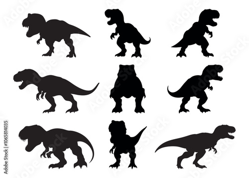 Tyrannosaurus Rex silhouette set collection isolated black on white background vector illustration