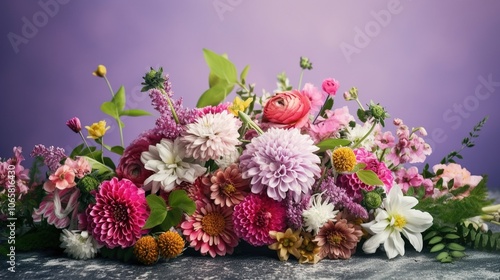 Wallpaper Mural Colorful Flower Arrangement on Purple Background Torontodigital.ca