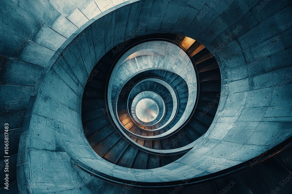 Fototapeta premium Spiral concrete staircase design in a modern building interior
