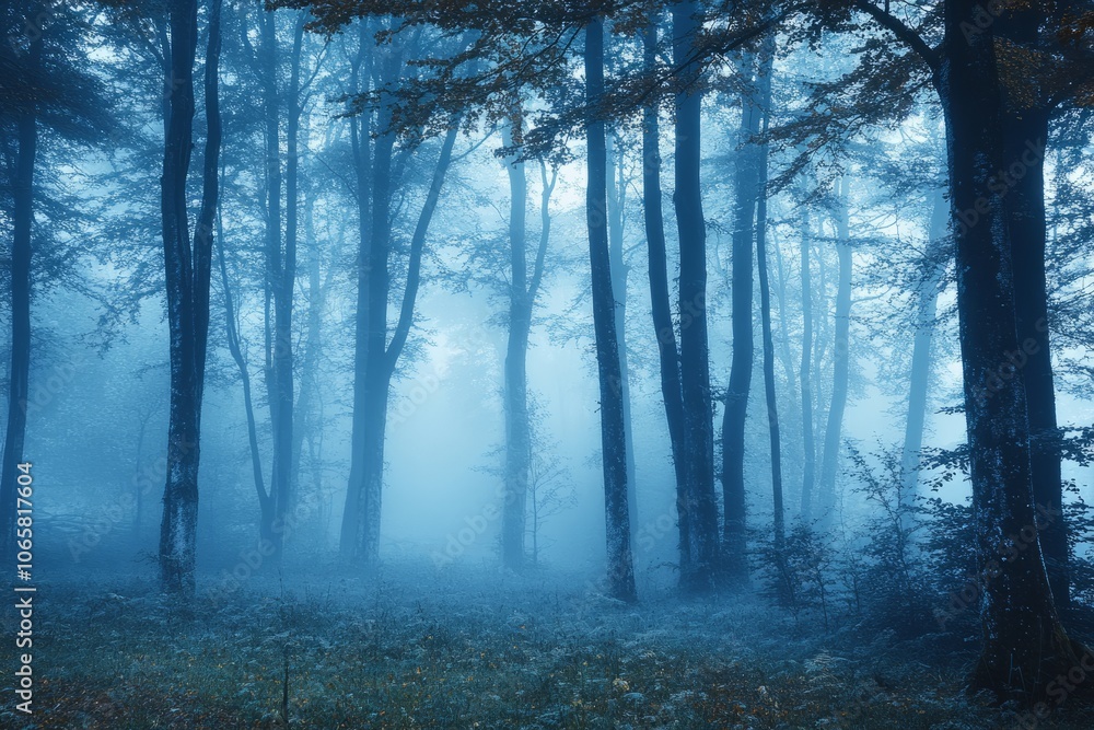 A misty forest scene with tall trees shrouded in fog, creating a mysterious and serene atmosphere. The ground is covered with soft grass and leaves, enhancing the tranquil setting. A misty forest scene with tall trees shrouded in fog, creating a mysterious and serene atmosphere. The ground is covered with soft grass and leaves, enhancing the tranquil setting.