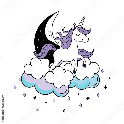 Unicorn on clouds cute cartoons vector illustration (7)