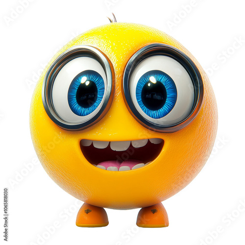Yellow character with big eyes and a smile.