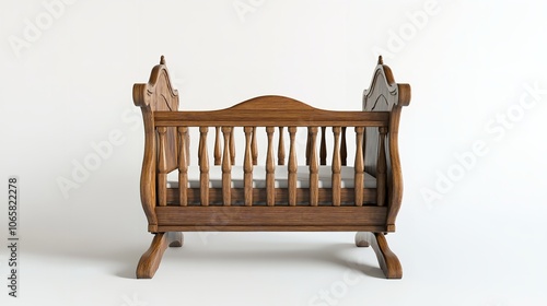 A classic wooden baby cradle featuring a premium solid wood design

 photo