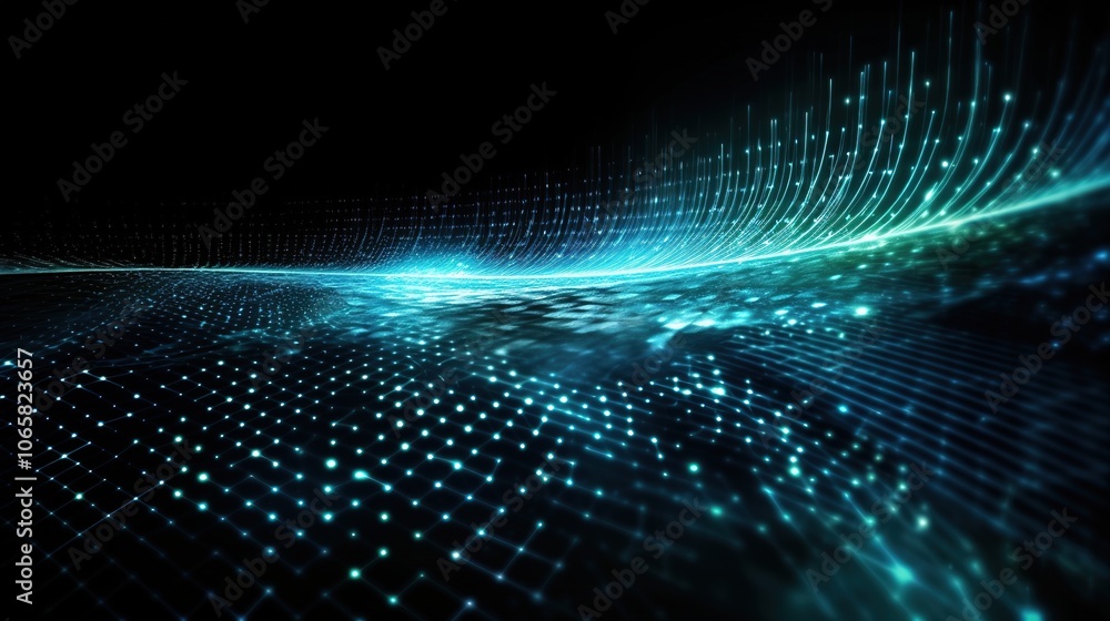 Obraz premium Abstract Digital Wave with Blue Lights and Dots