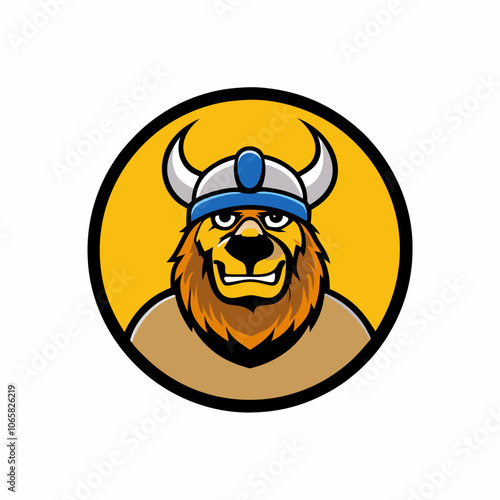 Viking Bear Mascot Logo circle on whit background