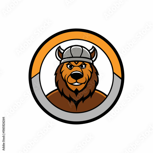 Viking Bear Mascot Logo circle on whit background