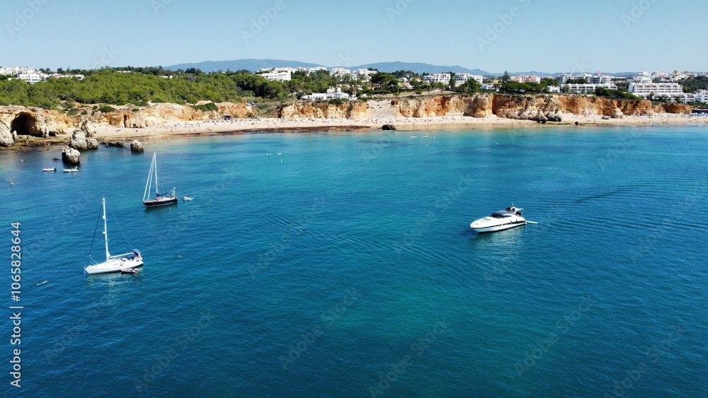 Fototapeta premium Aerial view over Portimao Beach, Algarve