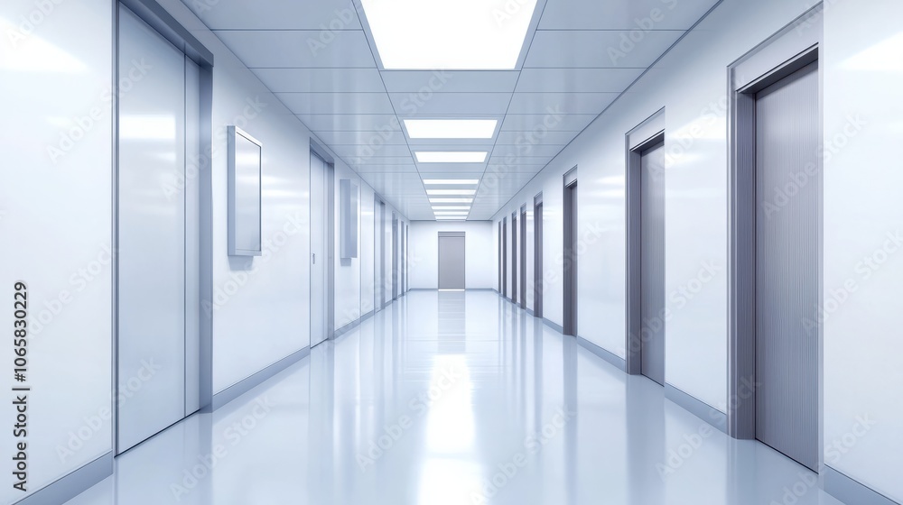 Fototapeta premium Modern office corridor or hallway interior with empty space over the white wall and the meeting room