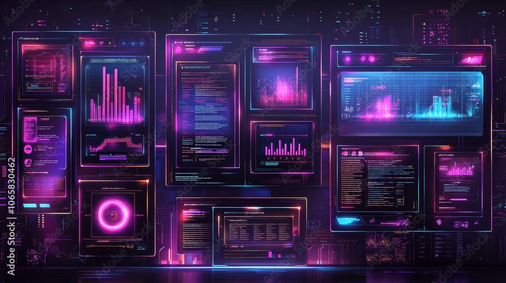 Fototapeta premium The vibrant world of synthwave neon generators visualizing data through stunning digital interfaces