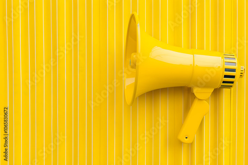 bright yellow megaphone on striped yellow background, symbolizing effective communication for business. generative ai photo