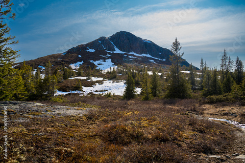 Mountain with snow in summer Norway photo