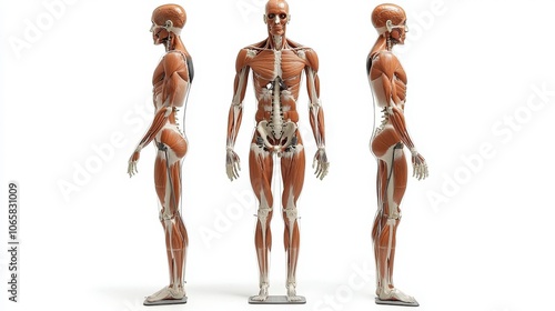 Three-sided image of a detailed muscle anatomy model offering comprehensive insights into human muscles, ideal for educational, medical, and anatomical study purposes. photo