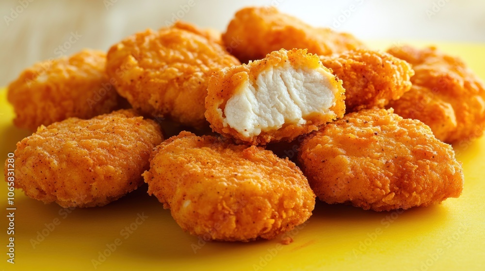 A tempting array of golden, crispy chicken nuggets ready for a tasty meal A tempting array of golden, crispy chicken nuggets ready for a tasty meal