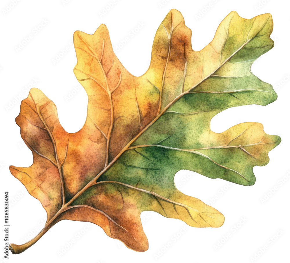 Fototapeta premium PNG oak autumn leaf watercolor illustration.