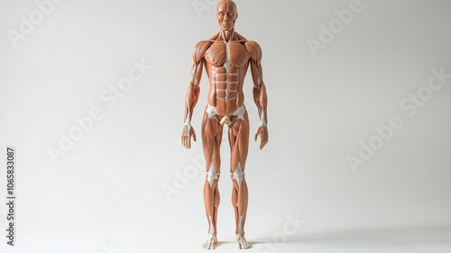 A full body anatomical model of a male showing muscle structure, ideal for educational purposes and providing a comprehensive view of human anatomy. photo