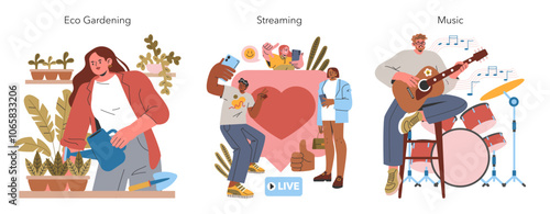 Millennial Hobbies. Flat Vector Illustration