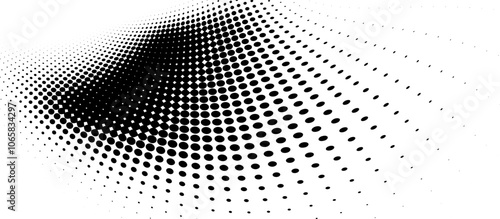 halftone pattern with black dots arranged in a curved shape on a white background