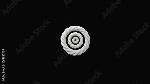 White spiral shell on black background: minimalist symbol of elegance and nature