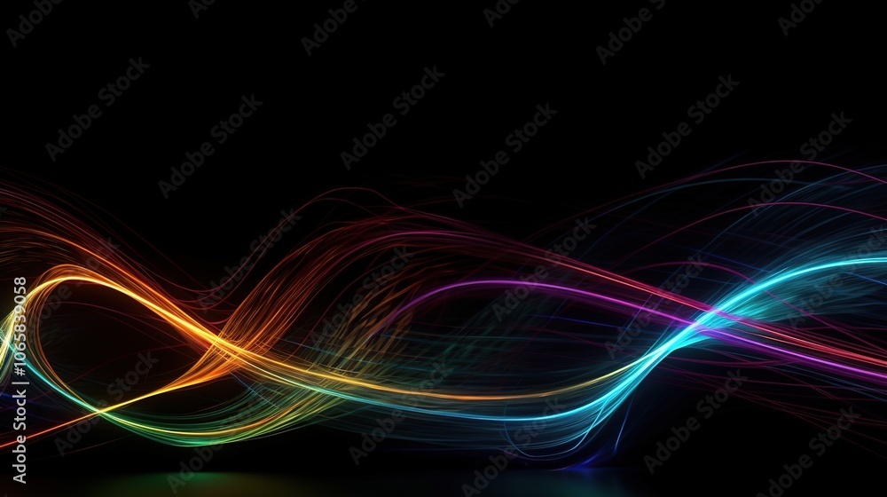 Obraz premium Colorful Waves of Light Against Black Background
