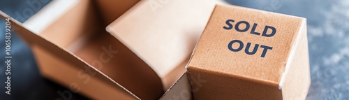 A close-up of a cardboard box marked 'Sold Out', representing inventory challenges and consumer demand. photo