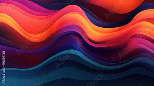 Abstract Wavy Gradient: Vibrant and dynamic abstract background with flowing, layered waves in a mesmerizing palette of blues, purples, oranges, and reds. 