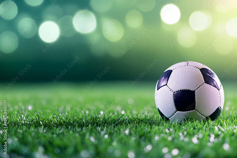 Fototapeta premium Soccer Ball on Green Grass with Bokeh Background