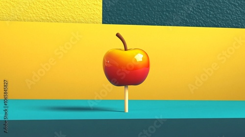 Glossy Candy Apple on Teal and Yellow Background photo