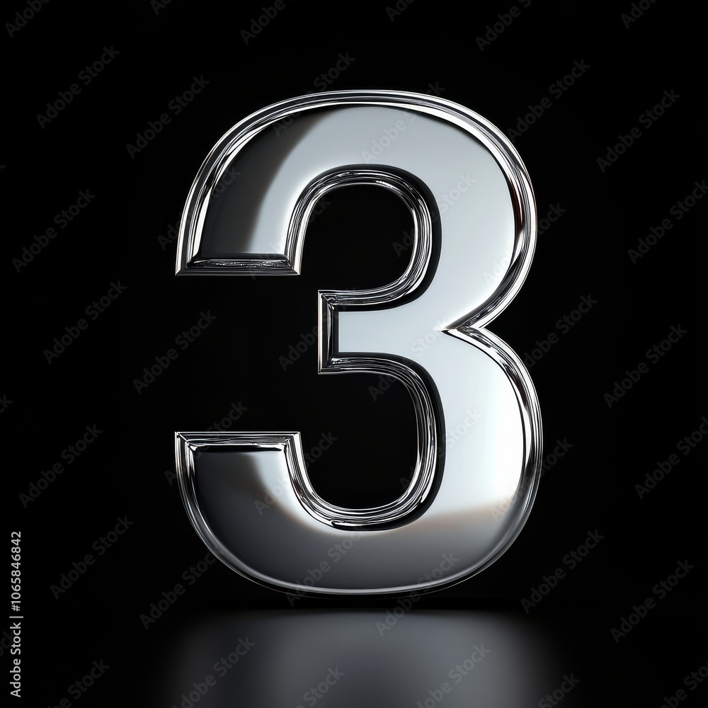 A sleek metallic 3D number 3 A sleek metallic 3D number 3