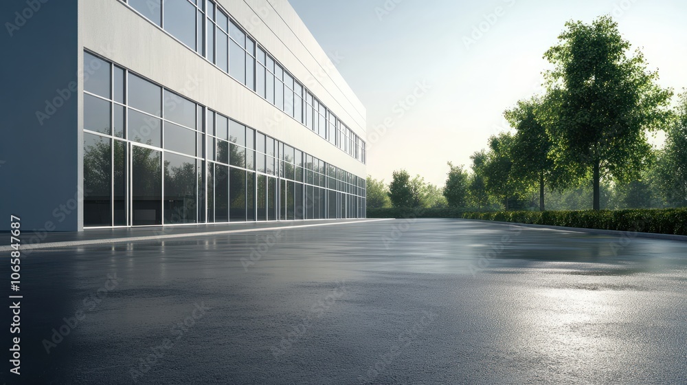 Empty road at building exterior Empty road at building exterior
