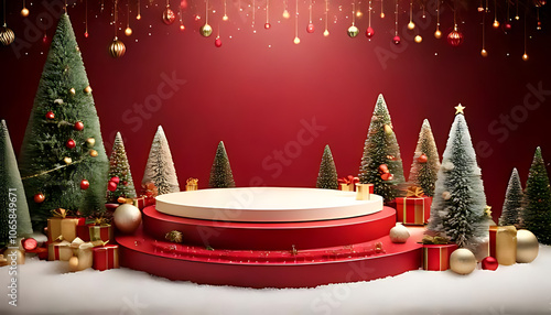 create rendered christmas scene featuring decorated podium focal point holiday background photo