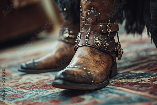 Obraz na płótnie a Crusaders spurs on a leather boot.