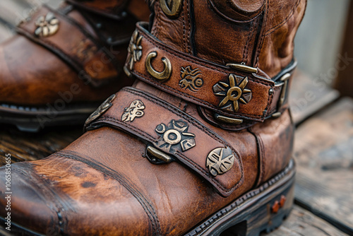 Obraz na płótnie a Crusaders spurs on a leather boot.