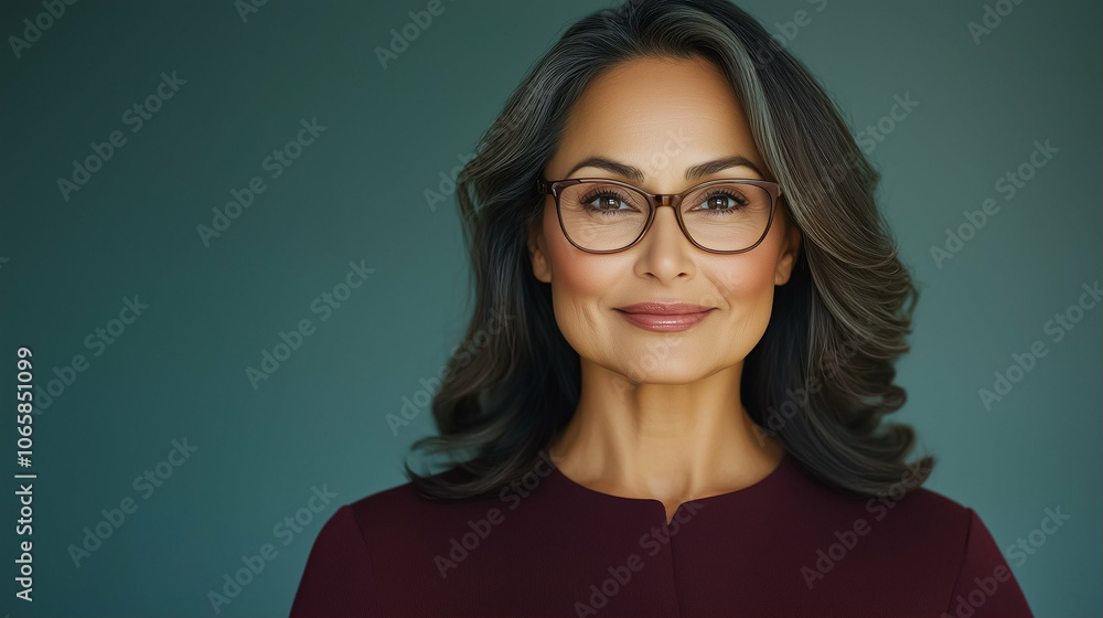Confident woman portrait with glasses in professional setting Confident woman portrait with glasses in professional setting