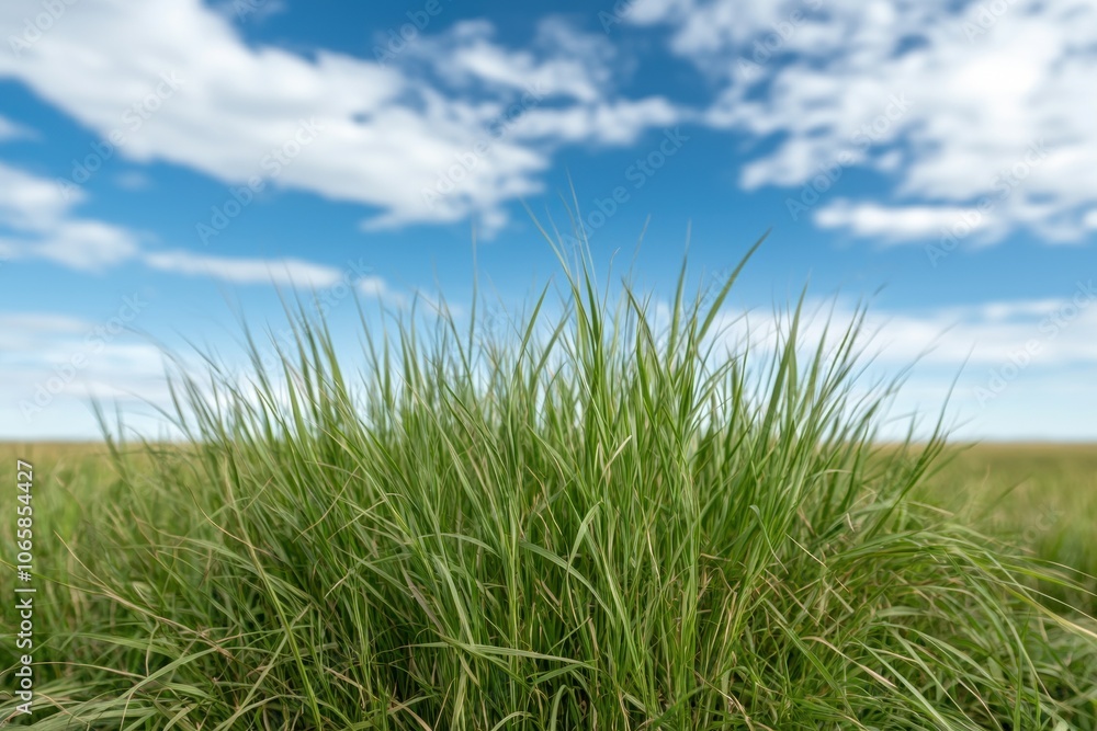 Lush green grass field under blue cloudy sky Lush green grass field under blue cloudy sky