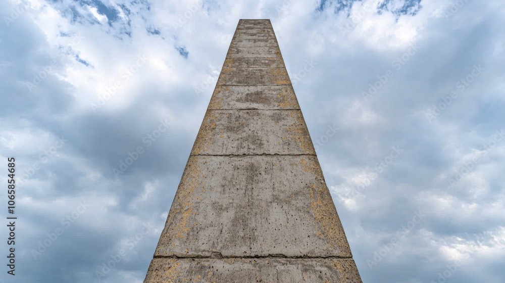 Tall concrete obelisk reaching into the cloudy sky Tall concrete obelisk reaching into the cloudy sky