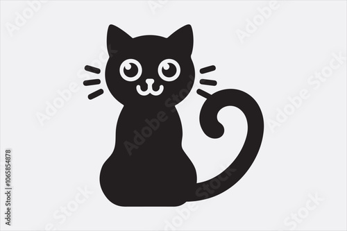 A cute sitting cat with a curved tail and large.