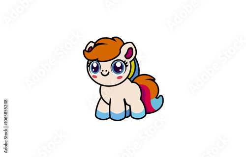 Vector illustration of a cartoon pony with beautiful eyes and a fluffy tail