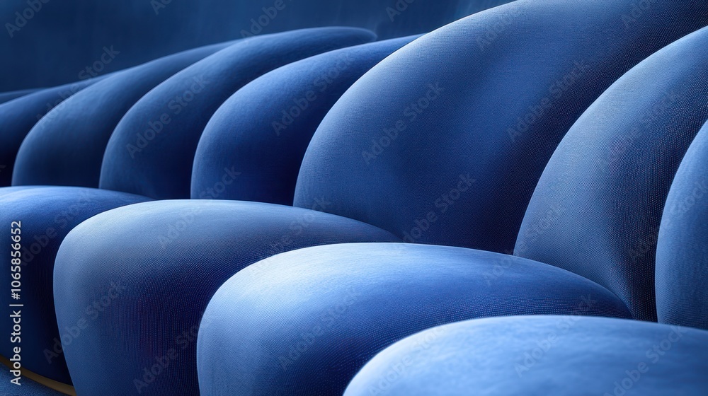 Obraz premium A row of blue velvet seats in an auditorium.