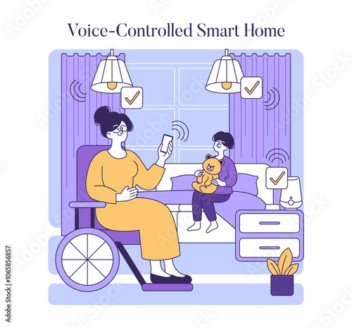 AI To Help Disabled People. Flat Vector Illustration