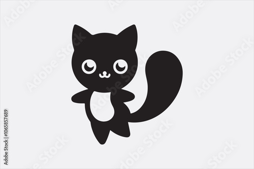 A cute sitting cat with a curved tail and large.