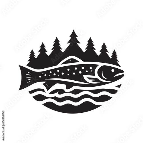 Realistic River Trout Fish Silhouette Vector Illustrations for Fishing Designs