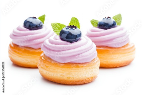 Delightful Danish pastry topped with blueberry and cream cheese swirl on a bright white background photo