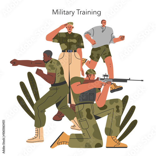 Military Training. Flat Vector Illustration