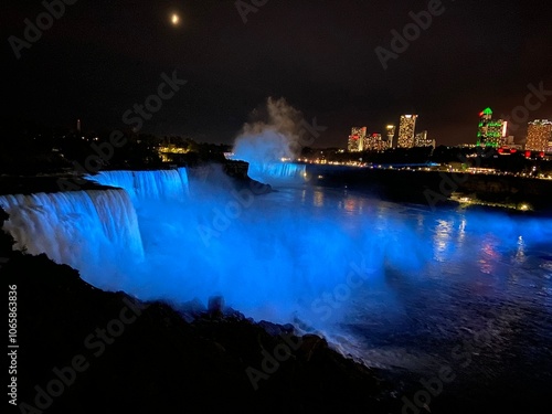 Canvas Print Niagarafälle in Blau bei Nacht