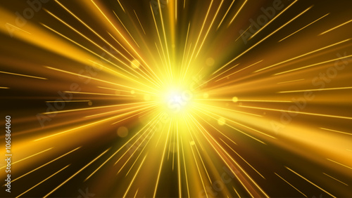 Abstract gold star or sun. Explosion effect. Fast motion effect. Vector background