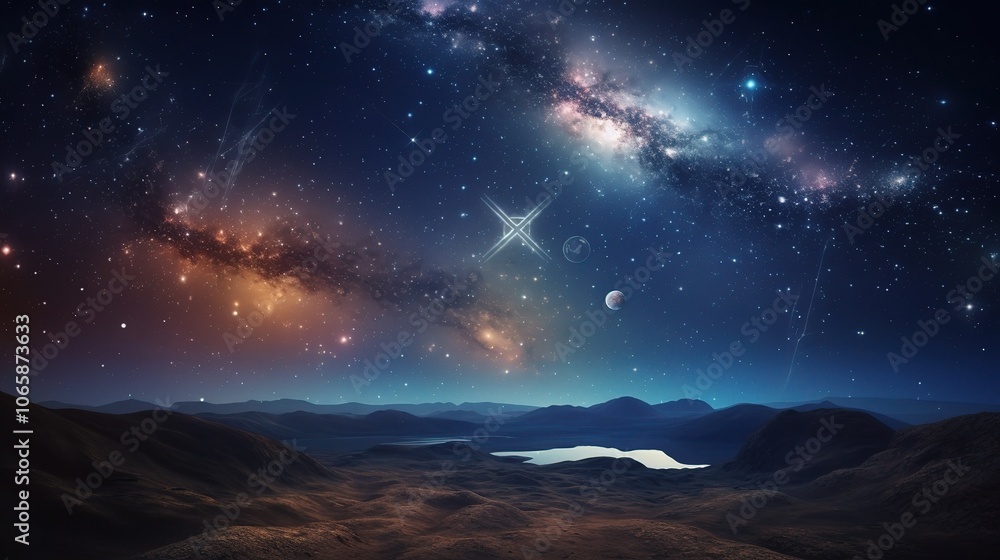 Stunning Cosmic View of Galaxies and Planetary Landscape Stunning Cosmic View of Galaxies and Planetary Landscape