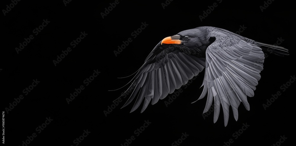 Fototapeta premium Raven portrait painted on white background with wingspan of about 15 cm