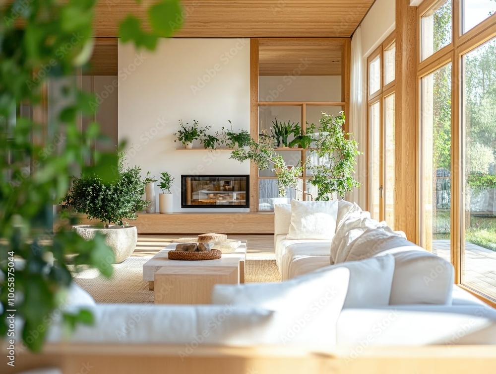 Fototapeta premium Modern Living Room with Large Windows